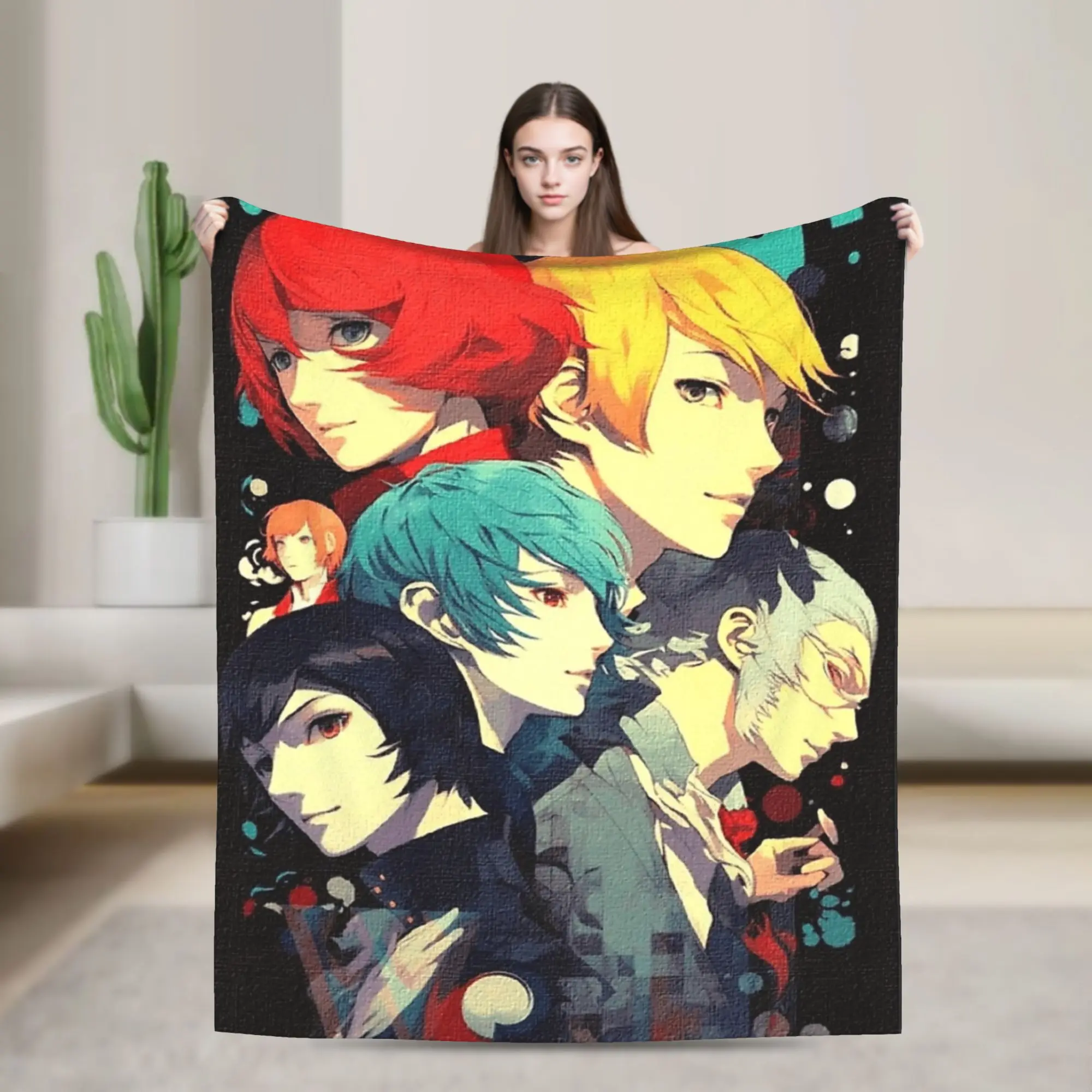 Persona 3 Reload Fanart Characters Knitted Blanket   Plush Throw Blankets Bed Sofa Decoration Lightweight Bedspreads