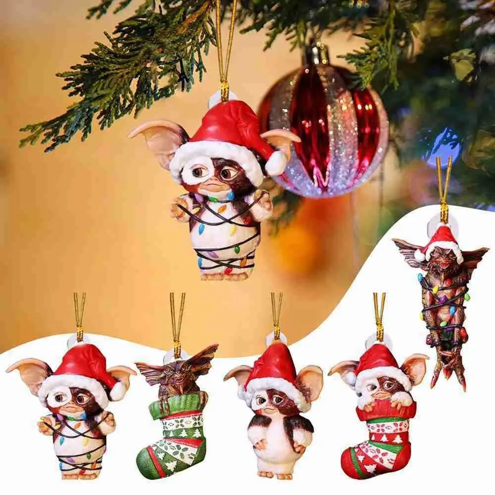 Ornaments 2D Gremlins Santa Hat Acrylic Socks Dog Gremlins Gizmo Hanging Puppy Chrismtas Tree Pendants Birthday Parties