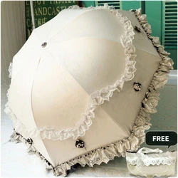 Mignonne Fleur Dentelle Pluie Parapluie pour Fille Coupe-Vent UV Protection Solaire Dame Princesse Mariage Parasol Femme Voyage Compact Parasol