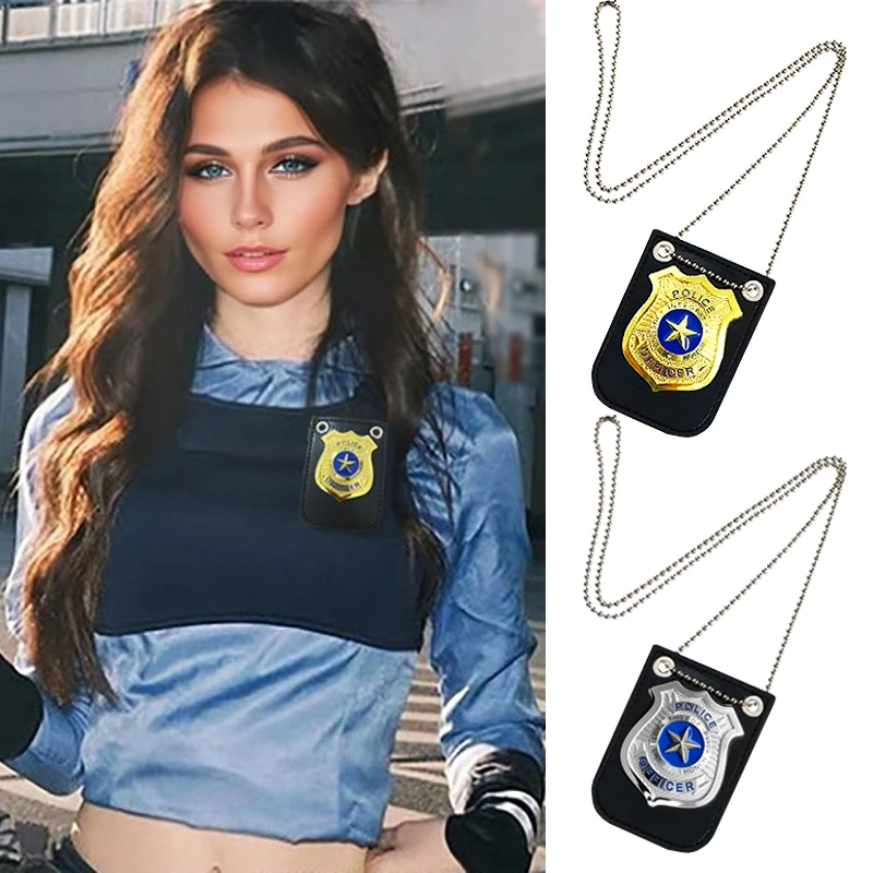 Fashion Cosplay Badge Necklace Unisex Cosplay Toy Police Role Play Toy Dress Up Metal Badge Party Dance Dress Necklace