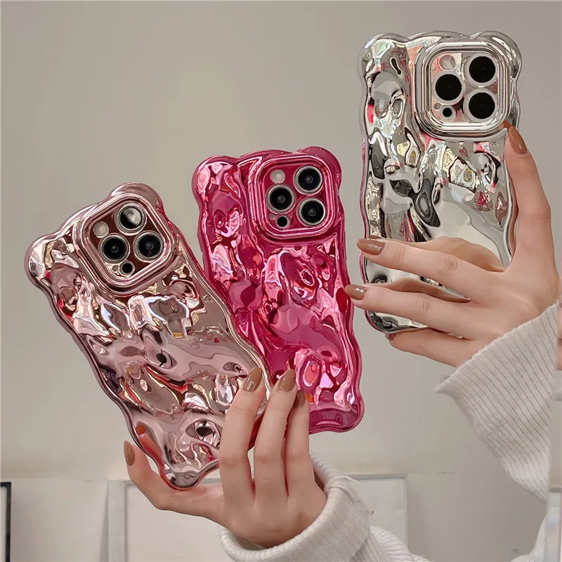 Lovebay Electroplated 3D Meteorite Solid Color Phone Cases for iphone 15 14 13 11 12 Pro Max Soft Shockproof Back Bumper Covers