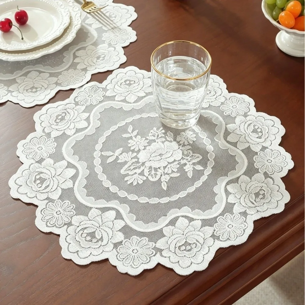 Luxury Lace Doilies Lace Placemats Decorative Flower Embroidery Cup Mat Handmade Photo Props Table Mats for Dining Room