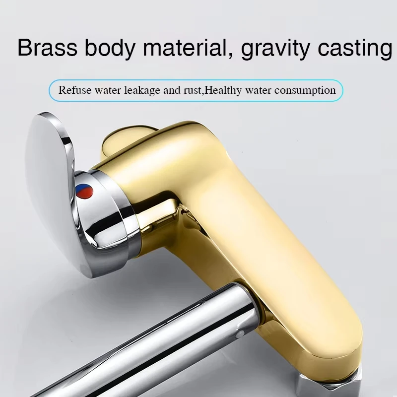 Wall Mounted Kitchen Faucet Kitchen Mixer Kitchen Sink Faucet 360 Degree Free Rotation Flexible Hose Double Hole