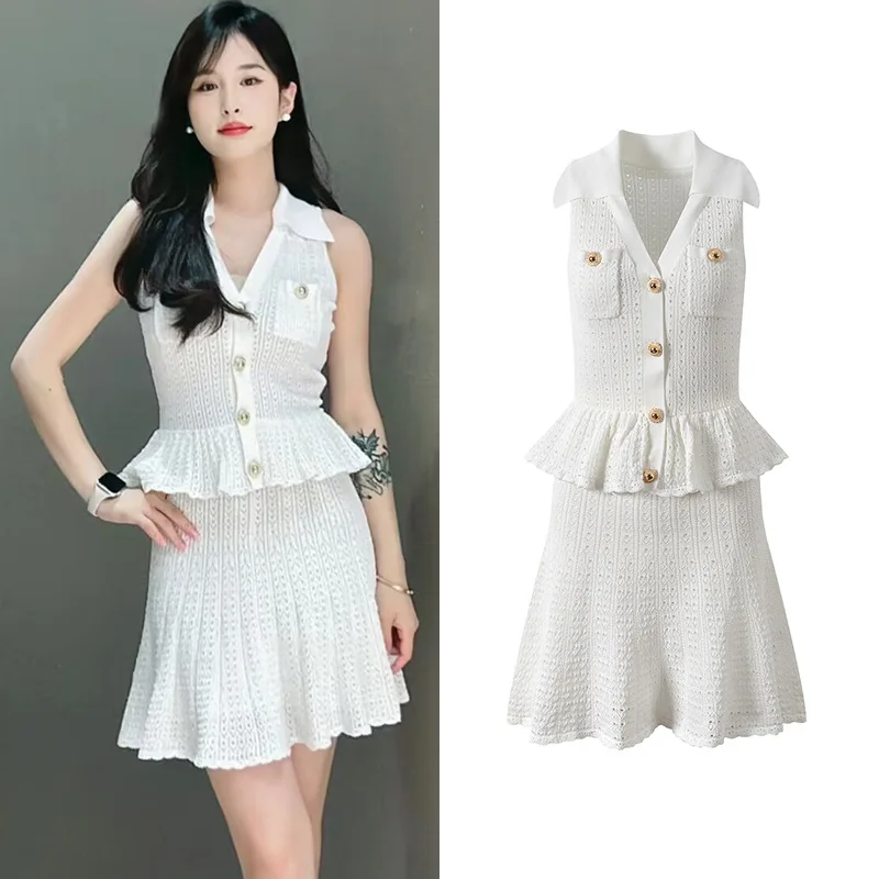 

CHUJIE Spring Summer Autumn New Dress New French Socialite Style Slimming V-neck Single Breasted Ruffled Edge Patchwork Dress