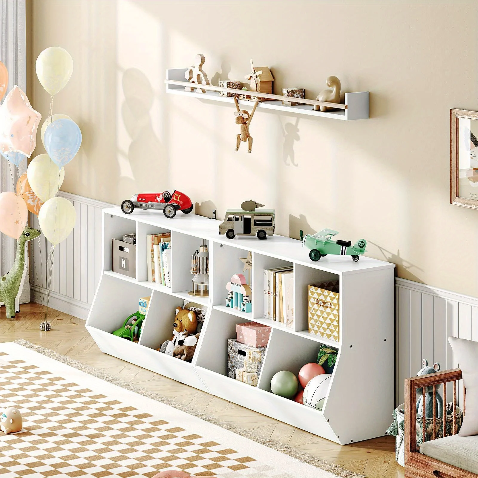 

Rustic Brown Engineered Wood Toy Storage Cabinet & Bookshelf - 35.4" L Multi-Compartment Organizer with Open Shelves for