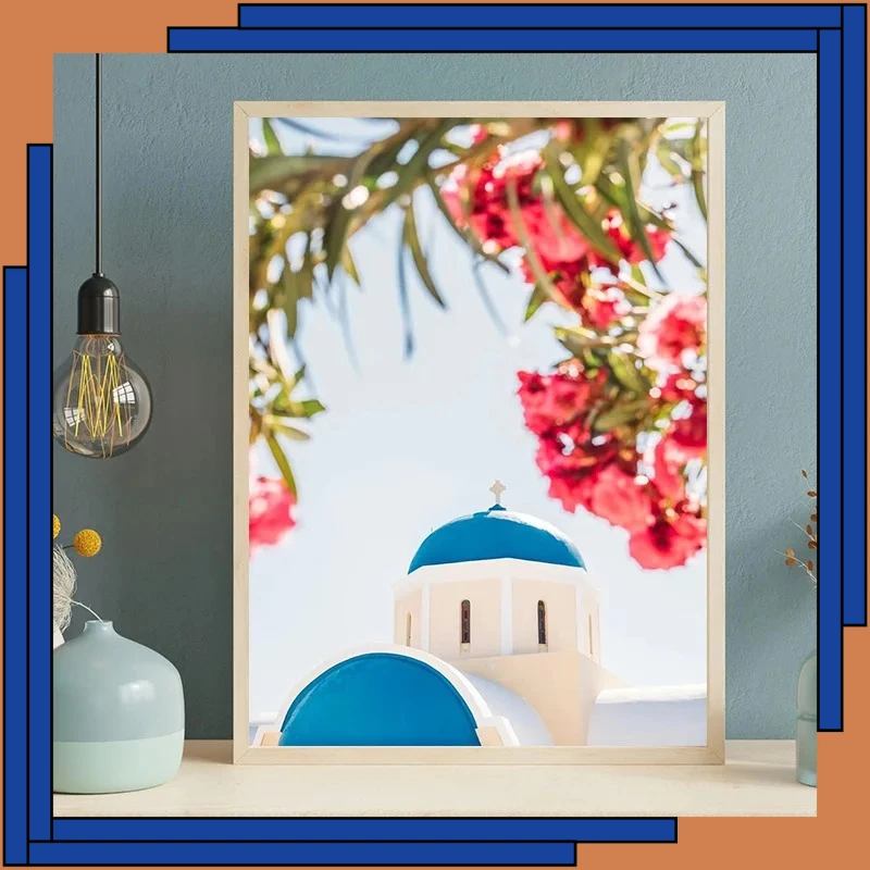 Santorini Greece Island and The Aegean Sea Landscape Olive Tree Print Art Canvas Poster Wall Picture for Living Room Home Dec