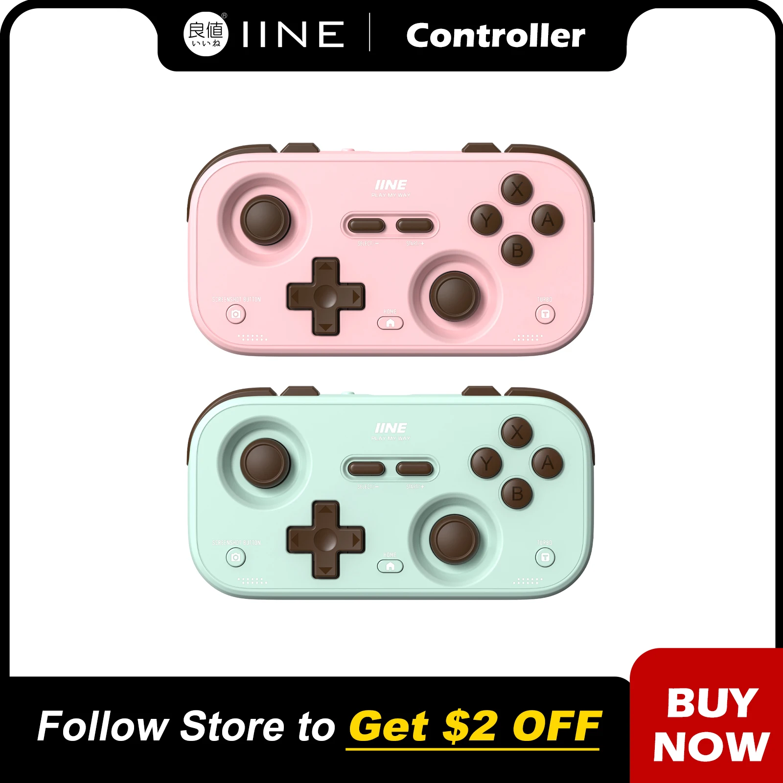 IINE Palm-Sized Retro Chronos Controller, Hall Joysticks, 1000Hz Polling, 6-Axis Gyro for Switch/PC/Mobile
