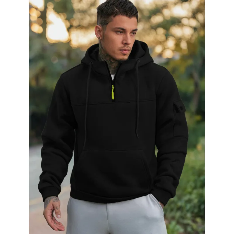 

New hooded sweatshirt Amazon autumn and winter men's casual sports multi pocket zipper hooded long sleeved sweatshirt