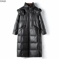 100% Sheepskin Puffer Jacket Women Goose Down Long Coats with Hood 2024 High Quality Outerwears Winter Clothes Пуховик Женский