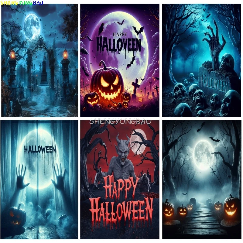

Pumpkins Halloween Day Spooky Backdrop Props Lanterns Cobwebs Creepy Wicked Eerie Evil Scary Dark Night Forest Background JS-07
