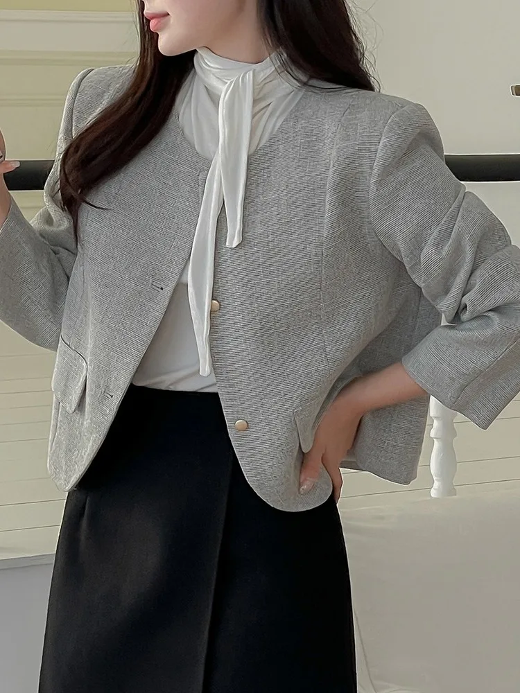 

Ele Autumn ort Loose Fit Long Sve Women's Outerwear Chic Single Button High Quali Texture Faionable Knitwear