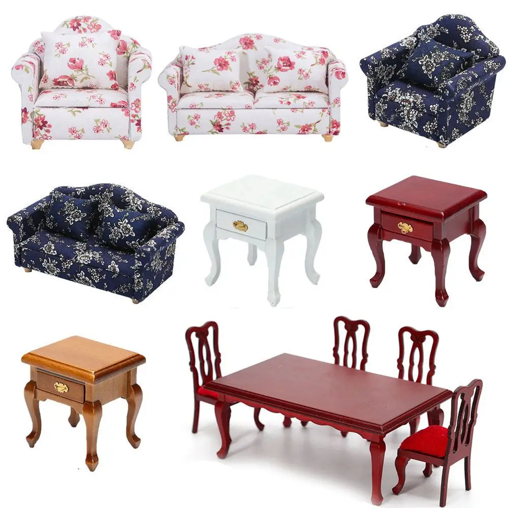 1/12 Mini Dollhouse Miniature Mini โต๊ะไม้กาแฟตารางเก้าอี้เฟอร์นิเจอร์จำลองของเล่นสำหรับตุ๊กตาอุปกรณ์ House