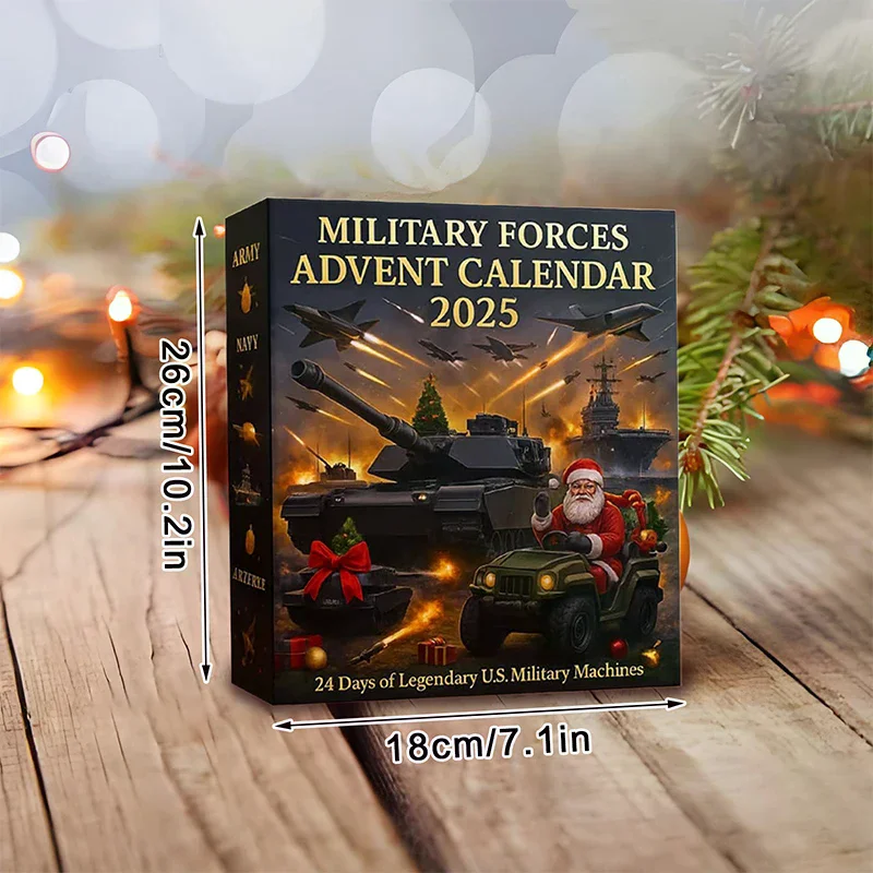 Calendário do Advento das Forças Armadas das Lendas 2025, com 24 Dias de Máquinas Militares dos EUA Lendário Enfeites 2D