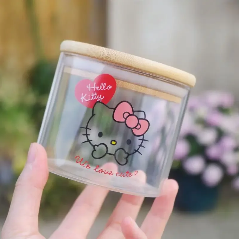 

Hello Kitty Anime Kawaii MINISO Ins Glass Sealed Jar Cute Cartoon Kt Cat Candy Storage Bottle Case Lovely Gifts for Girls