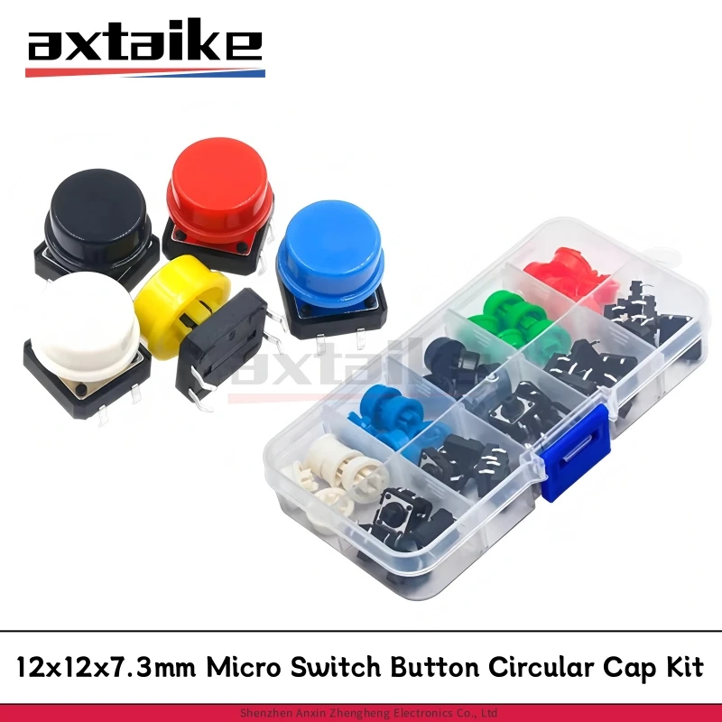 25PCS Tactile Push Button Switch Momentary 12*12*7.3MM Micro Switch Button Circular Cap Kit (5 Colors) for R3 Board Switchs Kit