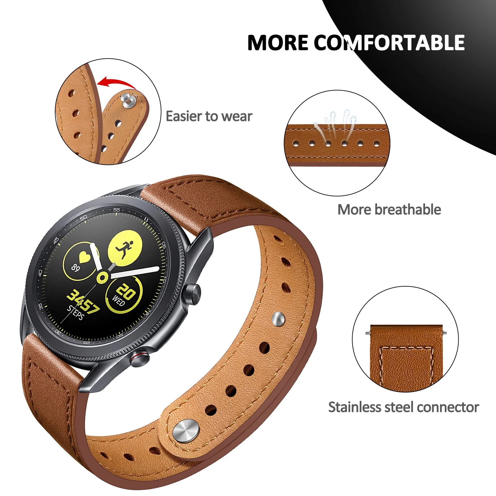 Leather Strap For samsung Galaxy watch 4/5 44mm 40mm/5 pro/Gear S3 frontier 22mm 20mm bracelet Huawei watch gt 2 3 pro 46mm band