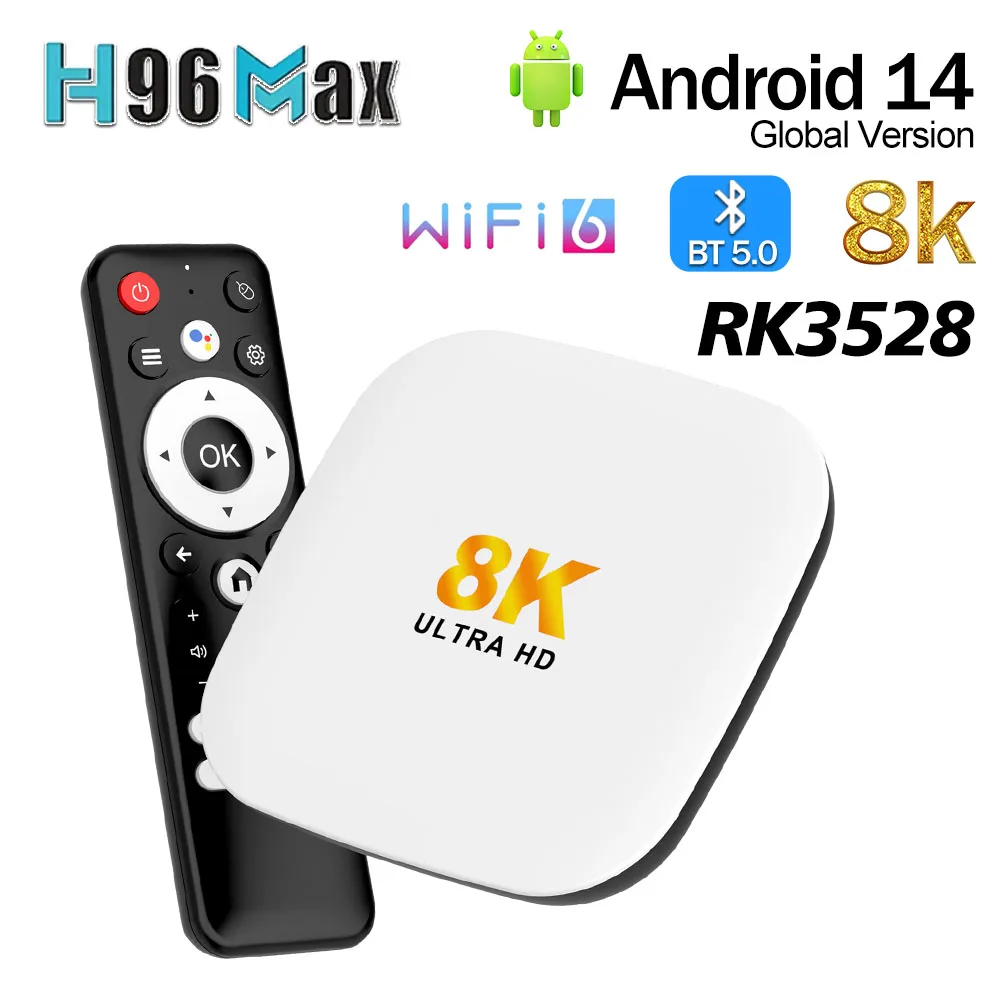 

H96 MAX M2 Plus Android 14.0 TV BOX RK3528 WIFI6 8K 100M BT5.4 4GB 128GB Voice Assistant Media Player Smart Set Top Box 2G16G