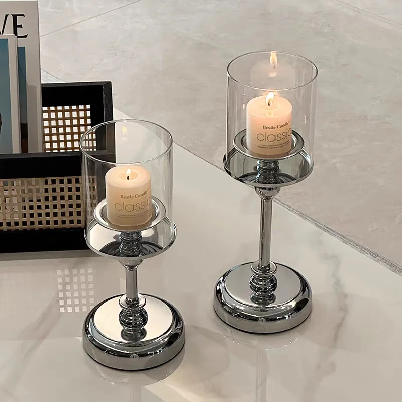 Silver Candle Holder Luxury Centerpiece Wedding Christmas Festival Hotel Home Decoration Golden Glass Candlestick
