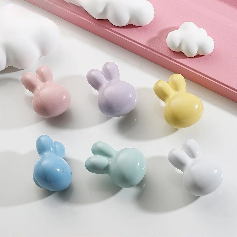 Children's room drawer cartoon pull-handle cute little rabbit furniture ceramic cabinet door wardrobe handle