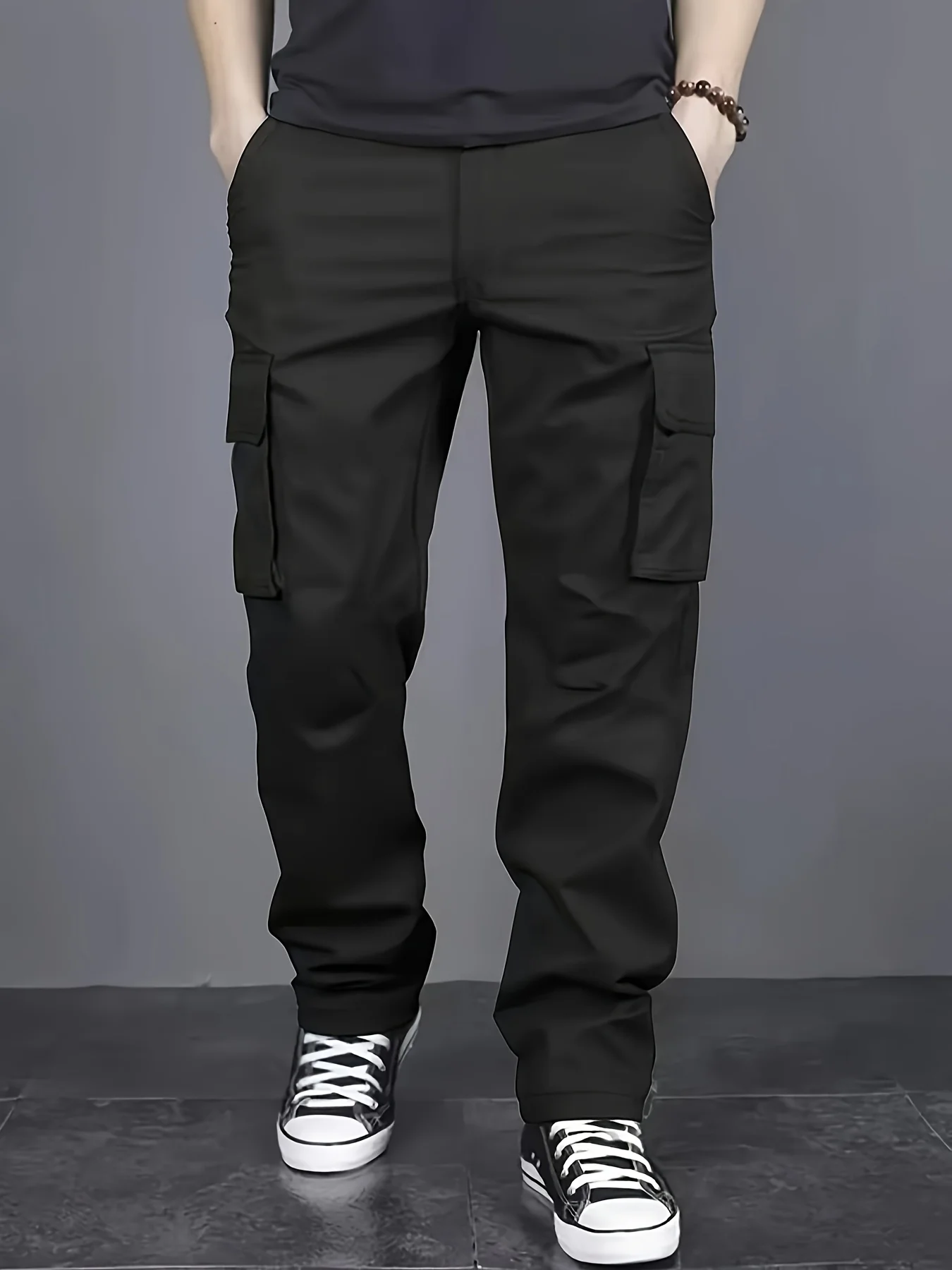 

Large loose men's workwear pants solid color drawstring waist straight leg casual work pants with pockets pants