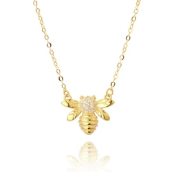Huitan Chic Bee Pendant Necklace Lady Bright Zirconia Accessories for Wedding Delicate Insect Jewelry for Engagement Ceremony