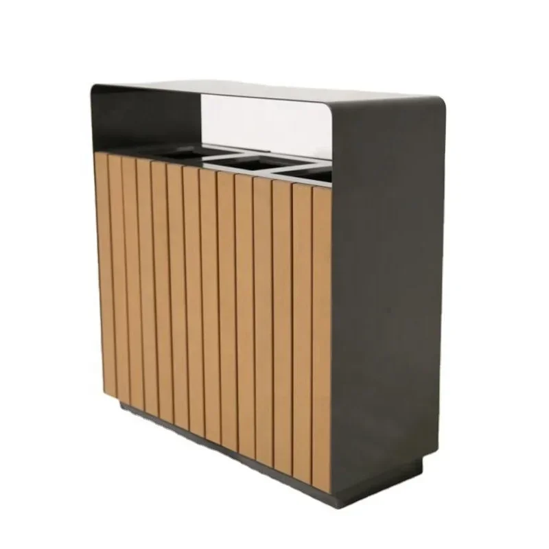 customized outdoor wood sorting garbage container trash can park street separate waste bin public commercial recycling dustbin