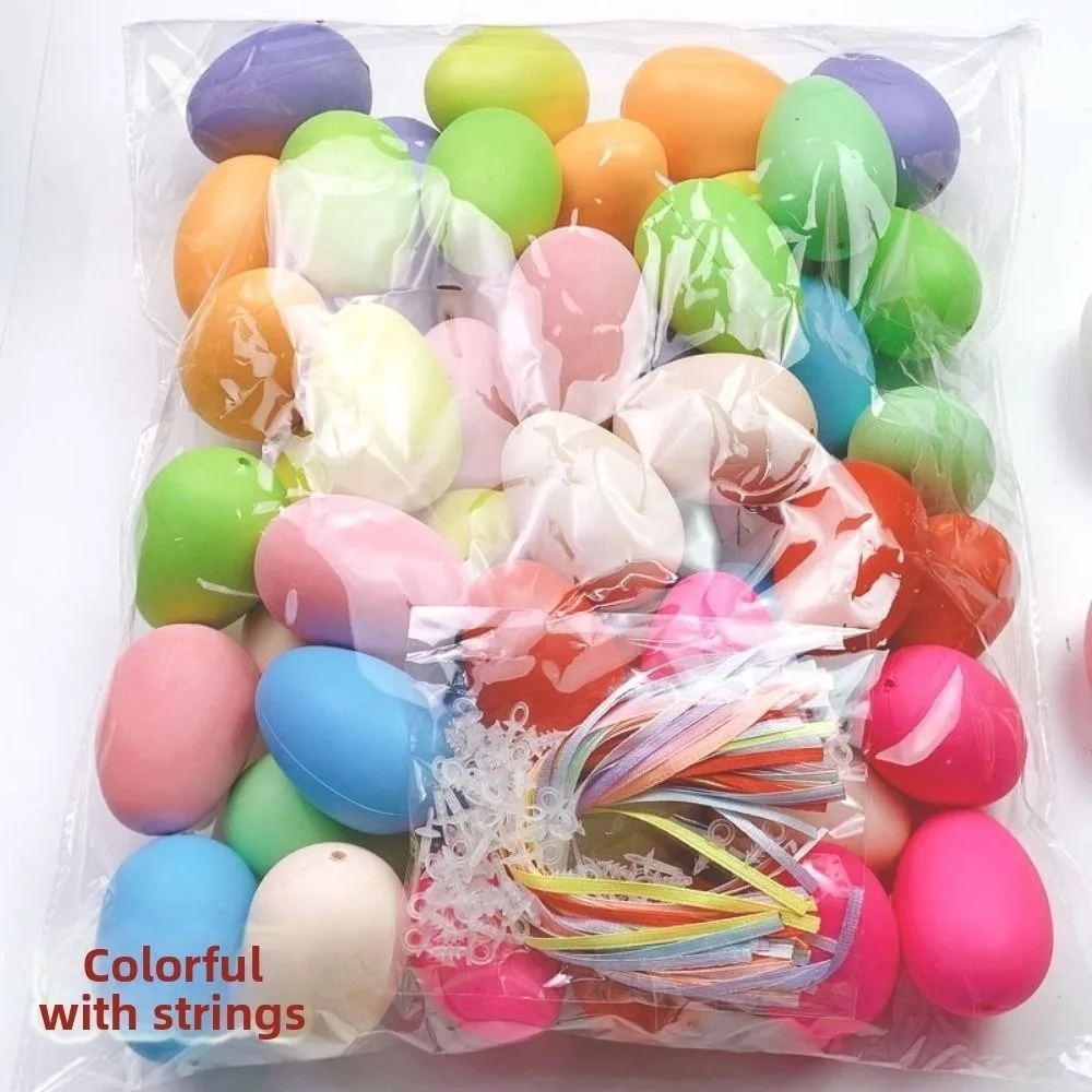 

50Pcs DIY Paintable Easter Eggs Handmade Lightweight Plastic Fake Egg with Lanyard Simulation Egg Easter Party Decoration