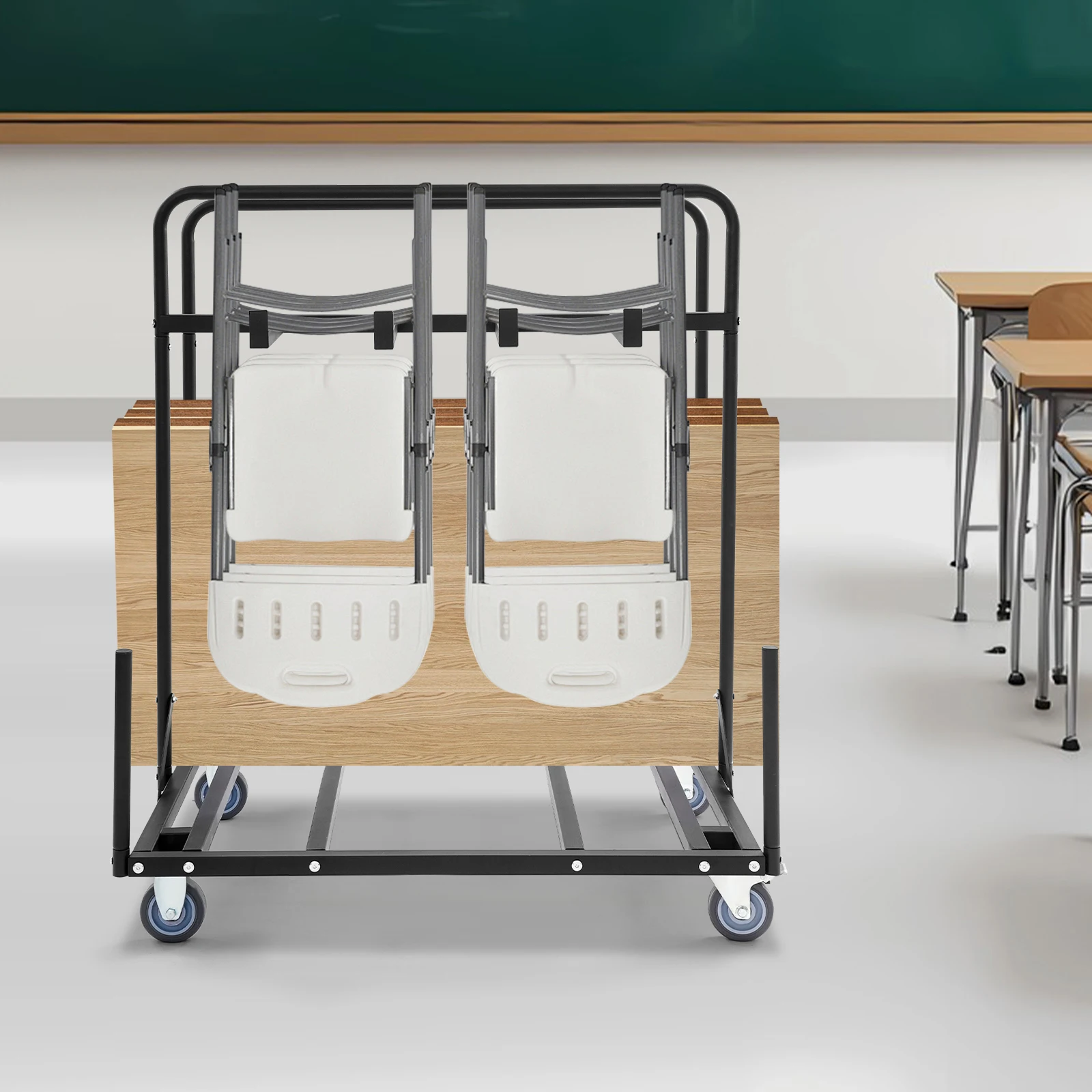 

Folding Round Table Dolly Heavy-Duty Folding Chair Storage Dolly with Lockable Wheels Folding Table And Chair Cart
