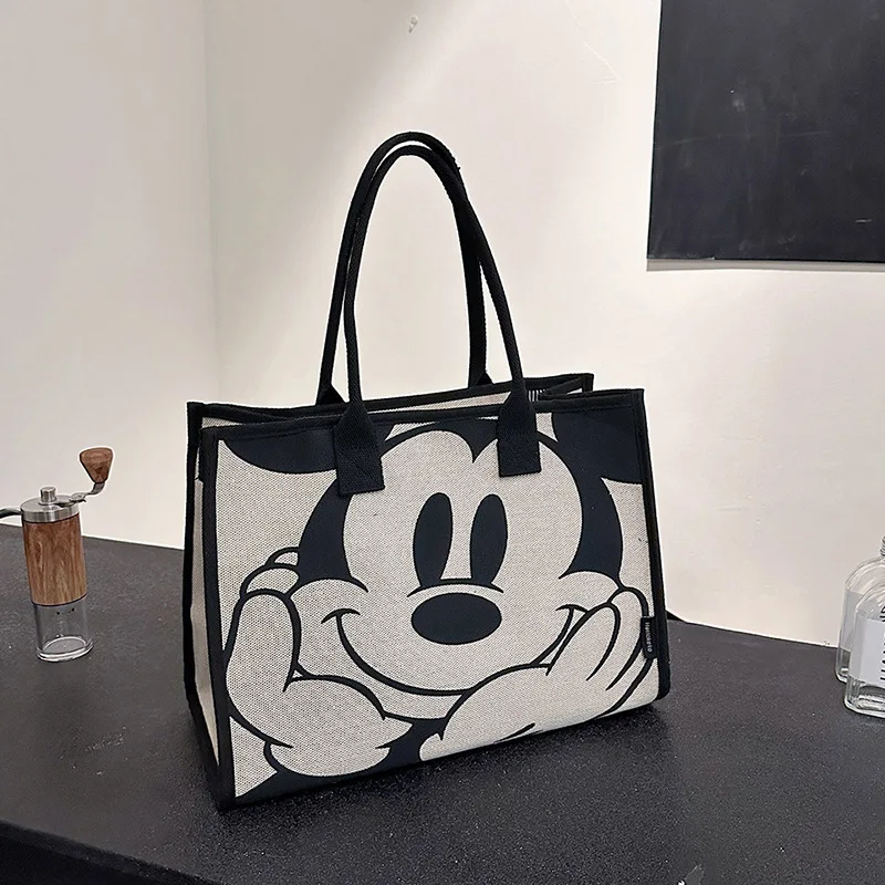 

Холщовая сумка на плечо с Микки Маусом Disney, большая вместительная женская сумка-тоут с героями мультфильмов, дорожная сумка для хранения, сумка