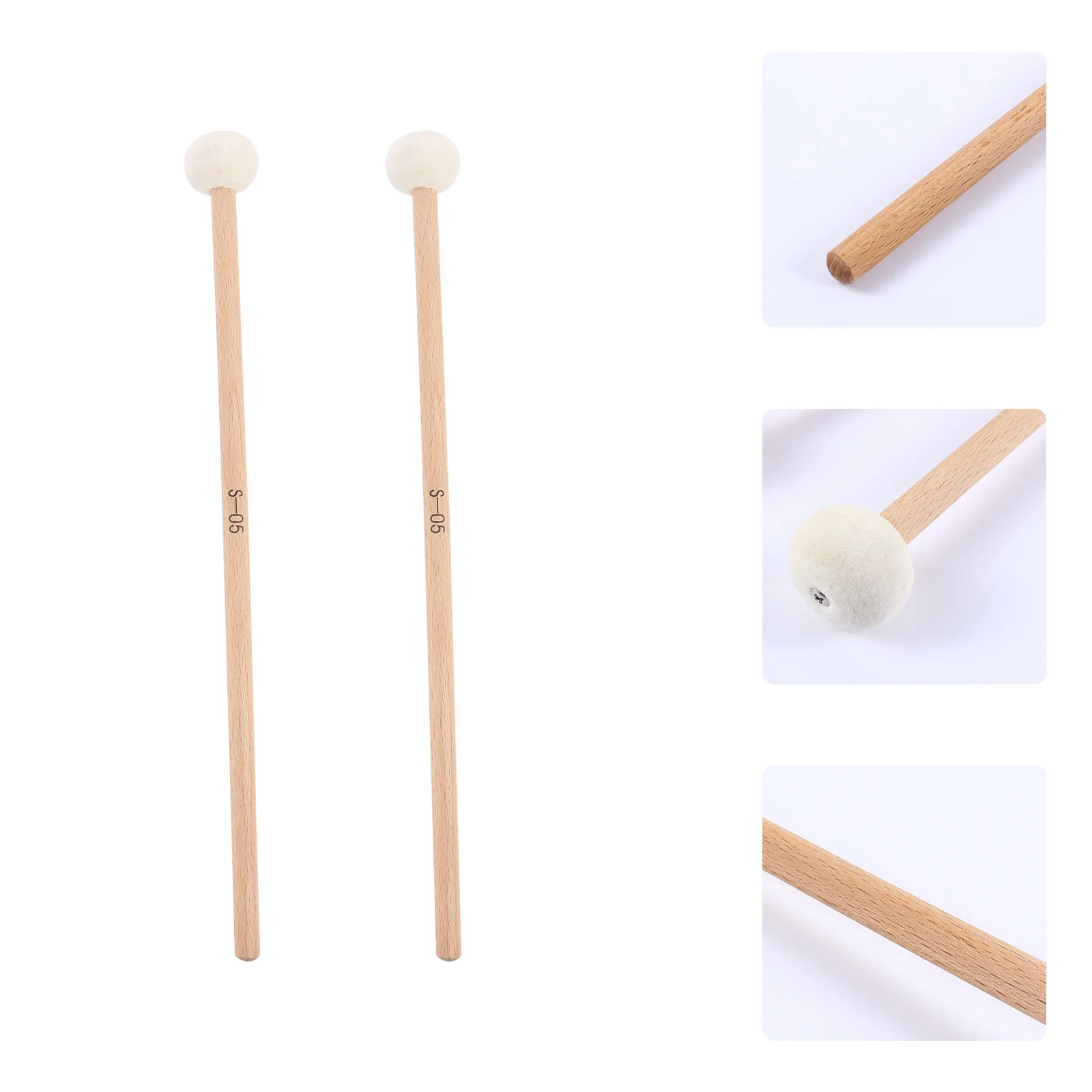 

2 Pcs Drum Cone Timpani Tool Felt Head Sticks Percussion Mallet with Wood Handle Musical Major