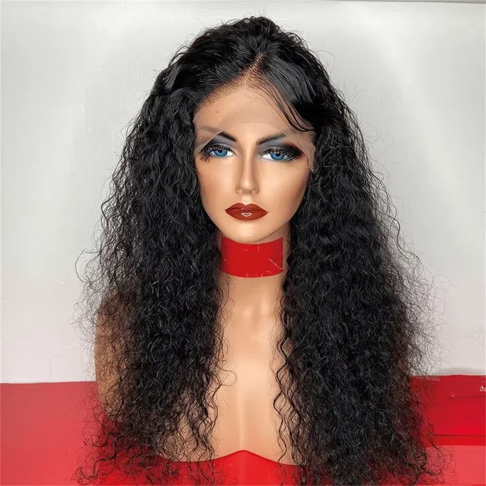 

Natural Black Long Soft Glueless 26 Inch Kinky Curly Lace Front Wig For Women With Baby Hair Synthetic Preplucked Glueless Daily