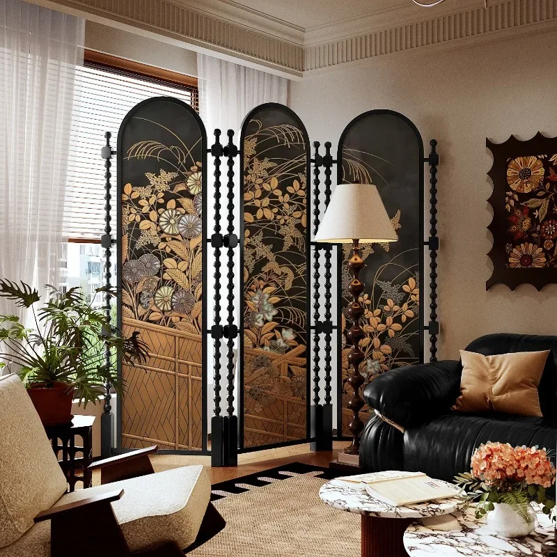 French-style vintage folding screen, mobile living room entryway concealment, tea room partition, homestay vintage decoration, e