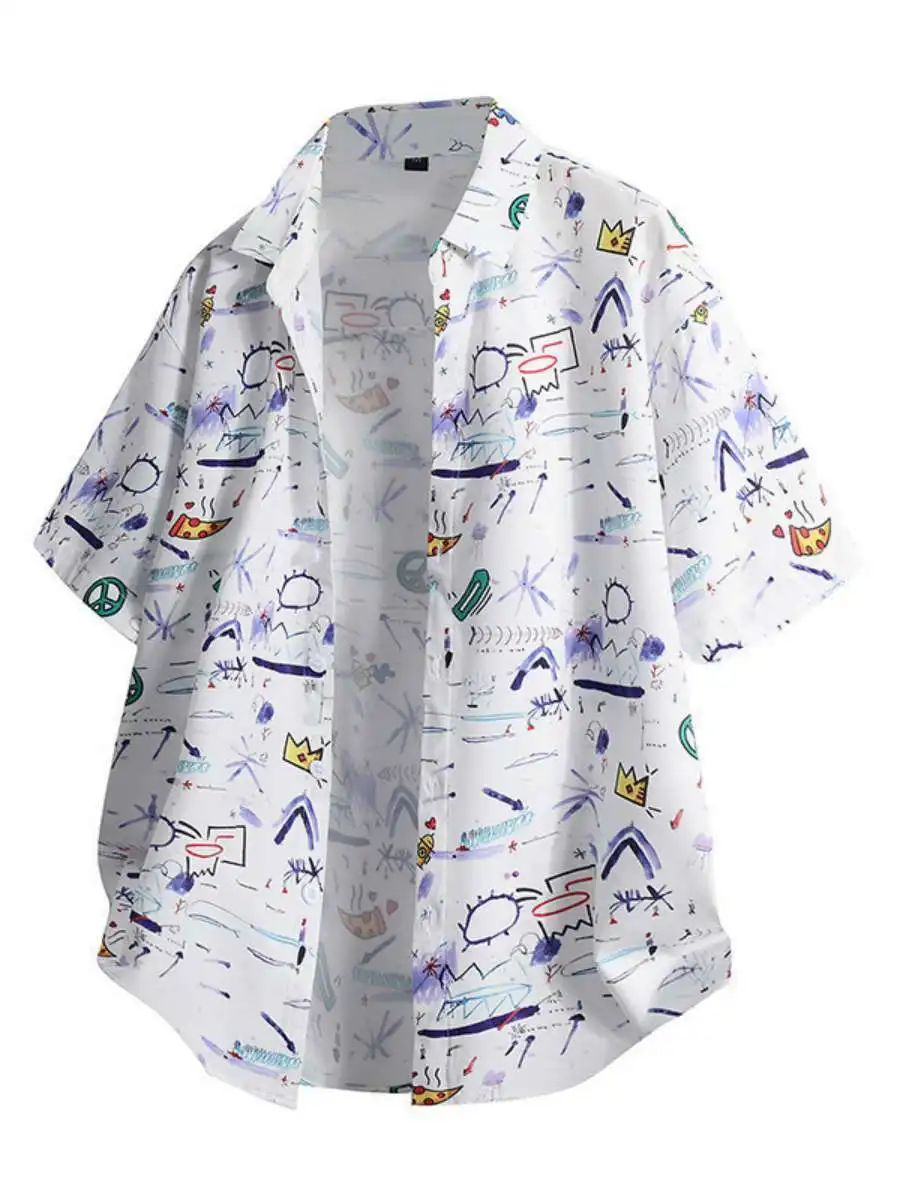 

New Summer Men's Floral Shirt Short Sleeve Loose Hong Kong Style Hawaii Large Size Casual Shirt Spring 2025 Loose Fit Casual ...