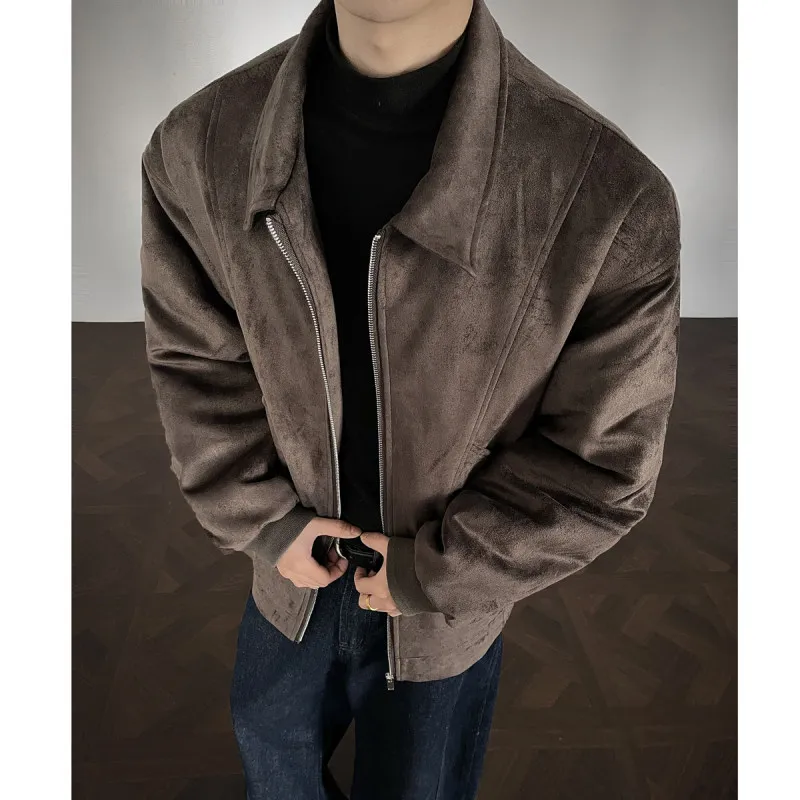 

Мужское зимнее замшевое хлопковое пальто с воротником-дуэтом, американская повседневная хлопковая одежда в стиле ретро, мраморная хлопковая одежда, байкерская длинная застежка-молния...
