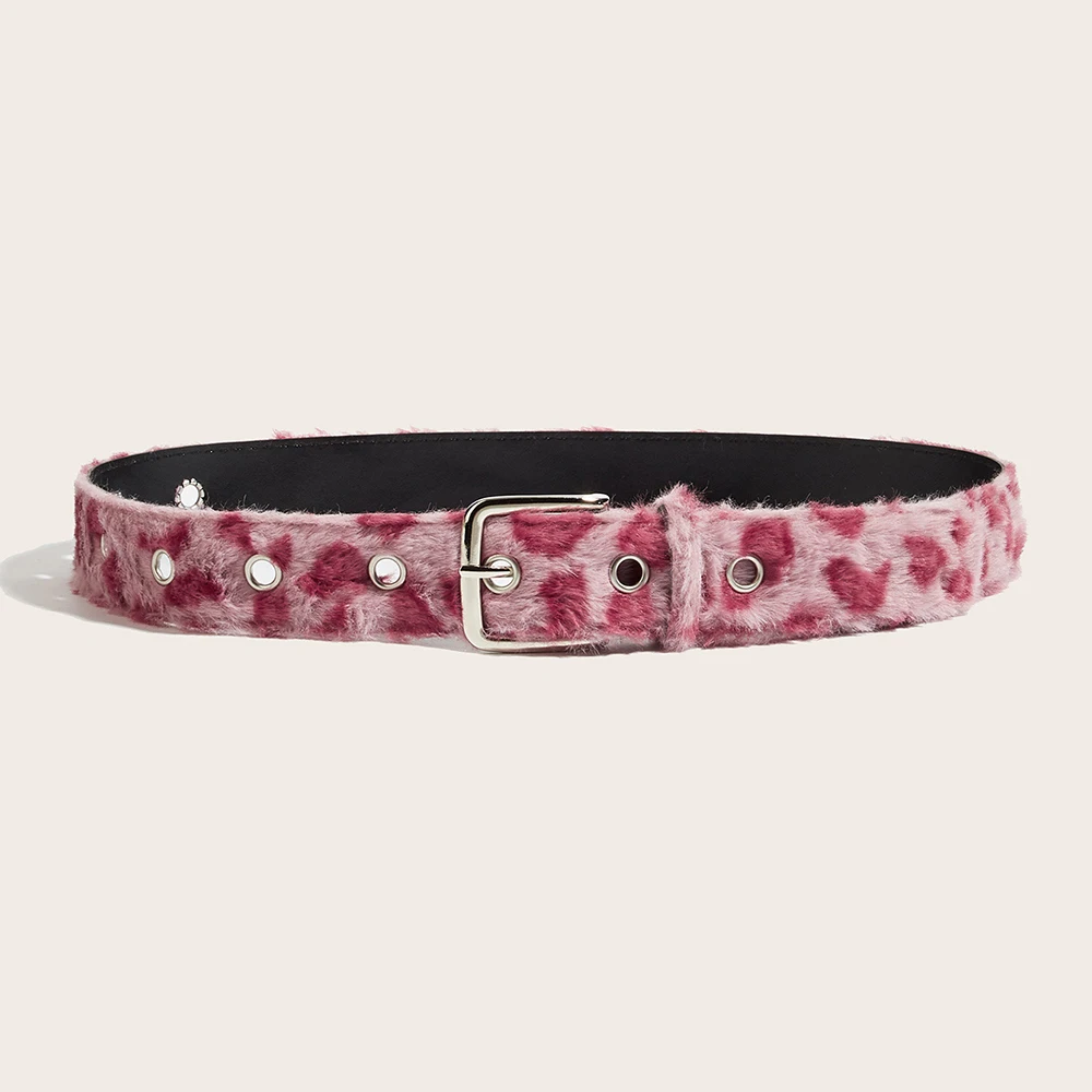 Versatile Jeans Belt Y2k-Inspired Plush Leopard Print Belt Female Pu Pin Buckle Belt  Girls Girdle Accessory For Formal