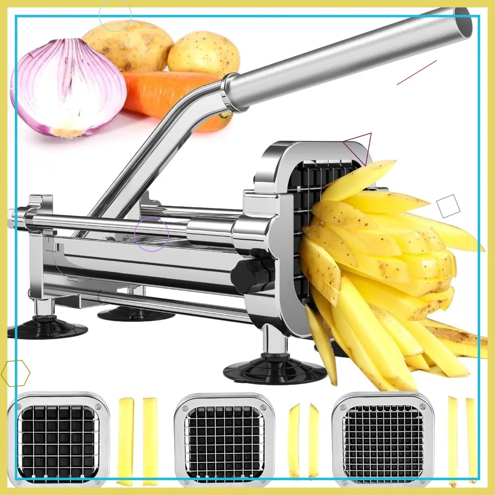 

Нож для нарезки картофеля фри из нержавеющей стали с лезвиями 1/2, 3/8 и 1/4 дюйма для легкой нарезки картофеля.