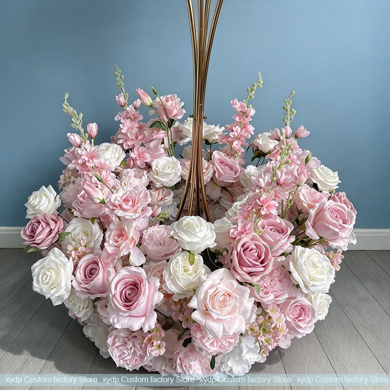 80 bis 30 cm Künstliche Luxuriöse Rosa-Weiße Rosenblütenkugel Tischdekoration Luxuriöser Hochzeitstischkranz Event-Tischdekoration Party – Detail 3