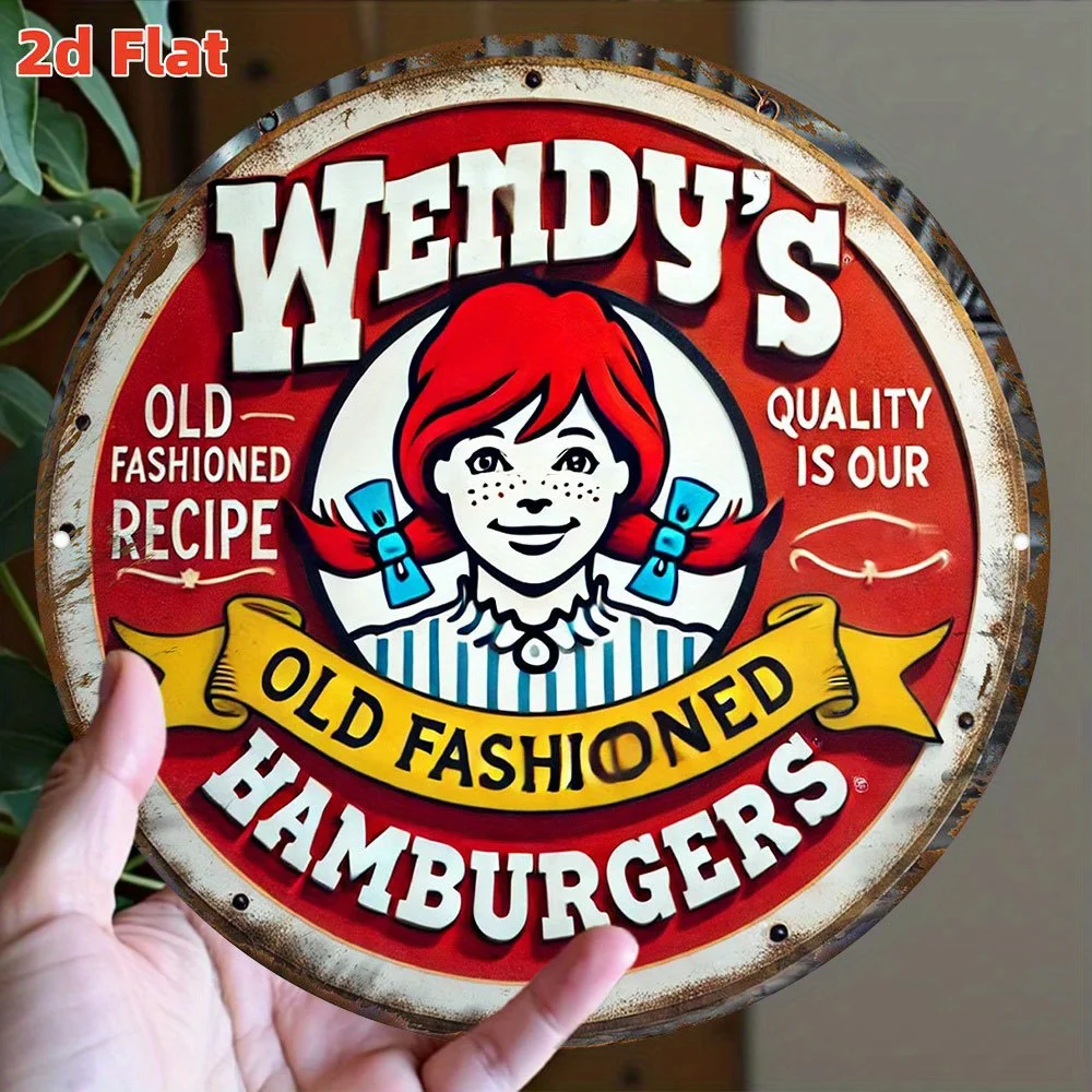 لافتة حائط معدنية على الطراز القديم للهامبرغر من Vintage Wendy، ديكور عشاء ريترو من الألومنيوم، بار، جراج - هدية تذكارية