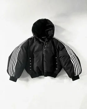 Y2k mode tendance Harajuku rayé lâche manteau à glissière femmes chaud décontracté coton rembourré veste rue personnalité veste d'hiver