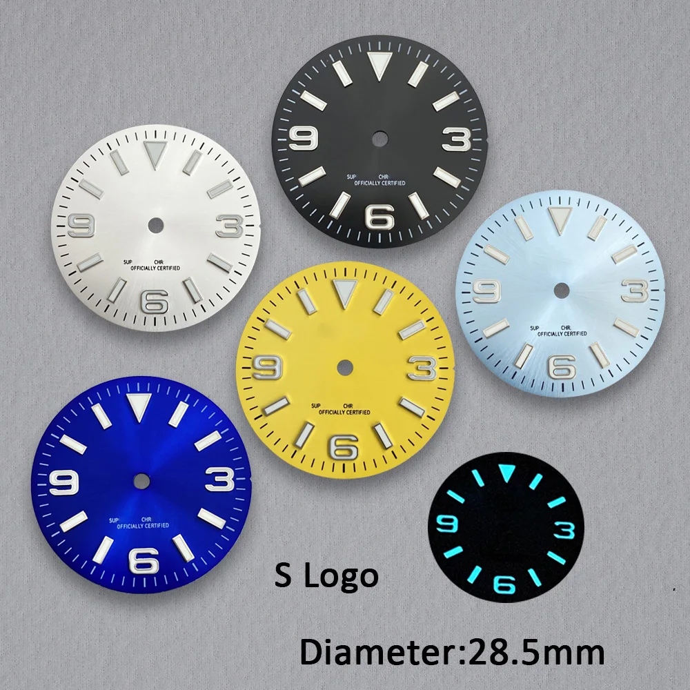 Esfera luminosa azul hielo de 28,5mm, esfera 369 NH35, esfera S, esfera de rayos solares adecuada para accesorios de reloj de movimiento NH35/NH36/4R/7S