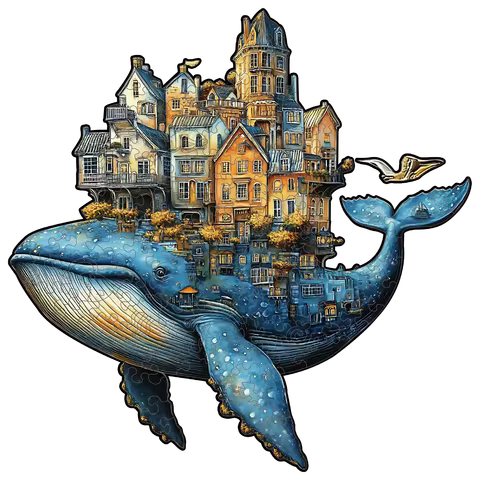 Wooden Puzzle for Adults -Whale Castle Puzzle, Unique Shape Wooden Jigsaw Puzzles, Modern Art Home Decor, Good Gift Idea