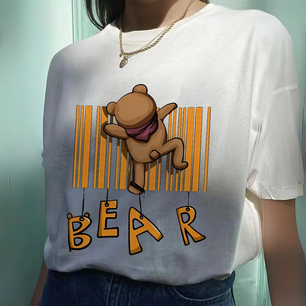 Gothic Washed Tee Women's Cute Bear on Chest Y2k Short Sleeve Top | Gothic Grunge T-Shirt | Dark Graphic Print