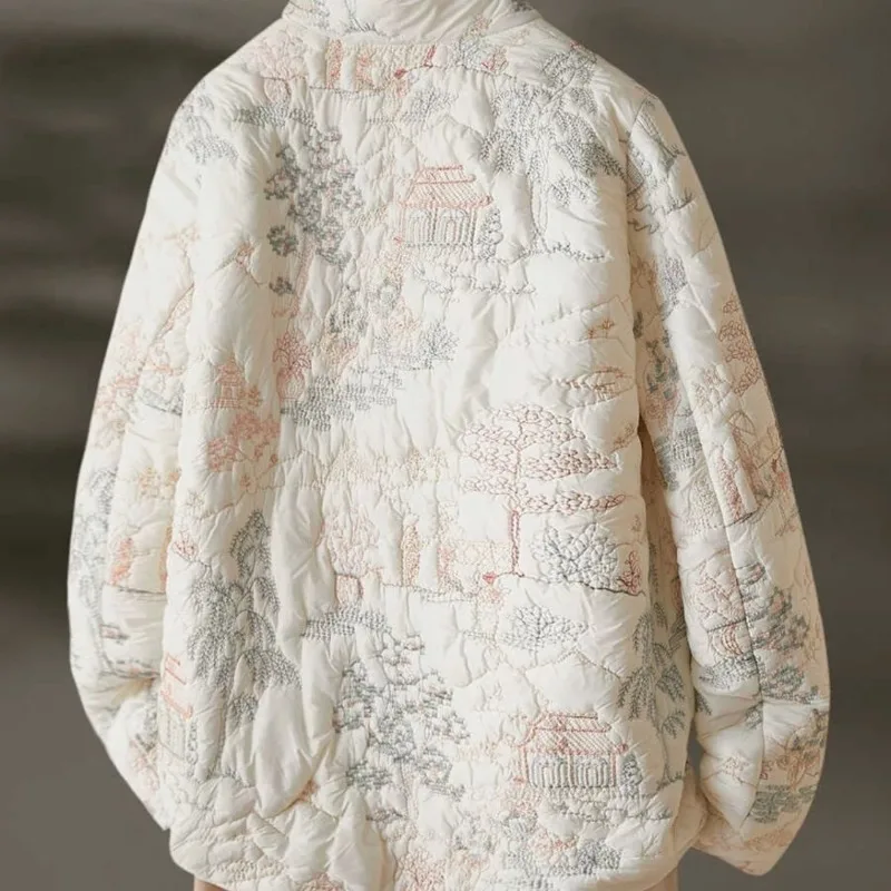 Women's Autumn Winter Tops Coat Cotton Clothes Embroidery Retro Slim Loose Design Soft Comfortable Trend New Versatile Niche