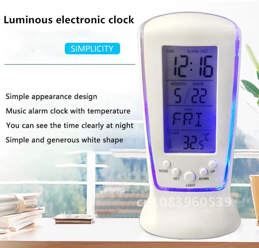 

LED Digital Alarm Clock with Blue Back light Electronic Calendar Temperature Thermometer Calendar Clock With Time