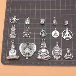 80Pcs/Bag 15 Styles Antique Silver Color Buddha Statue Charms Pendant Diy Jewelry Accessories For Jewelry Making