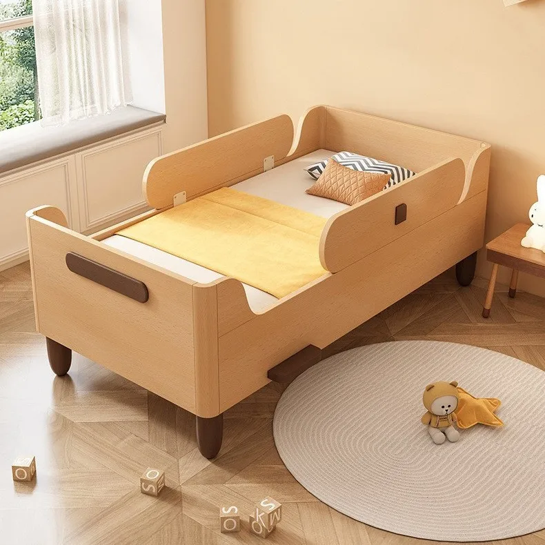 

Beech children's bed spliced to queen bed with guardrail crib solid wood