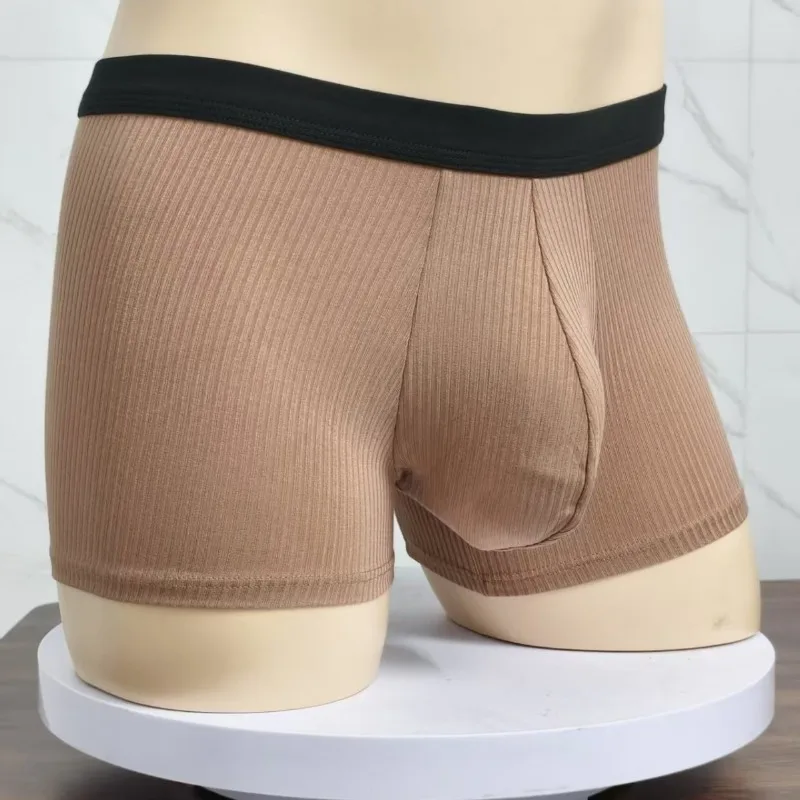 2026 Men Soft Cotton Boxer Briefs Big Pouch High Stretch Mid Rise Ribbed Breathable Sweat Absorbent Underwear for Men Daily Wear