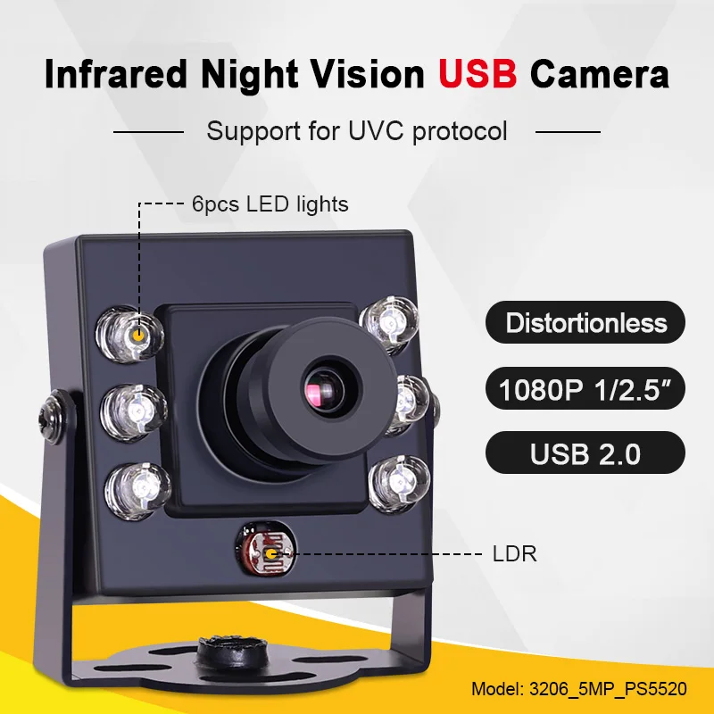 3206 5MP PS5520 8mm 50degrees IR850 Infrared Wide Dynamic Backlighting HD Mini USB Industrial Camera for AI Recognition