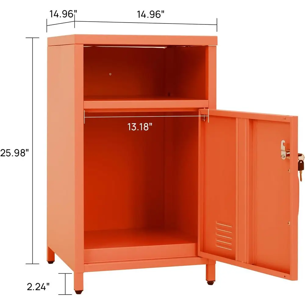 개방형 선반이 있는 현대적인 잠금식 금속 침대 옆 탁자, 가정 또는 사무실용 다용도 사이드 테이블, 오렌지색, 높이 26