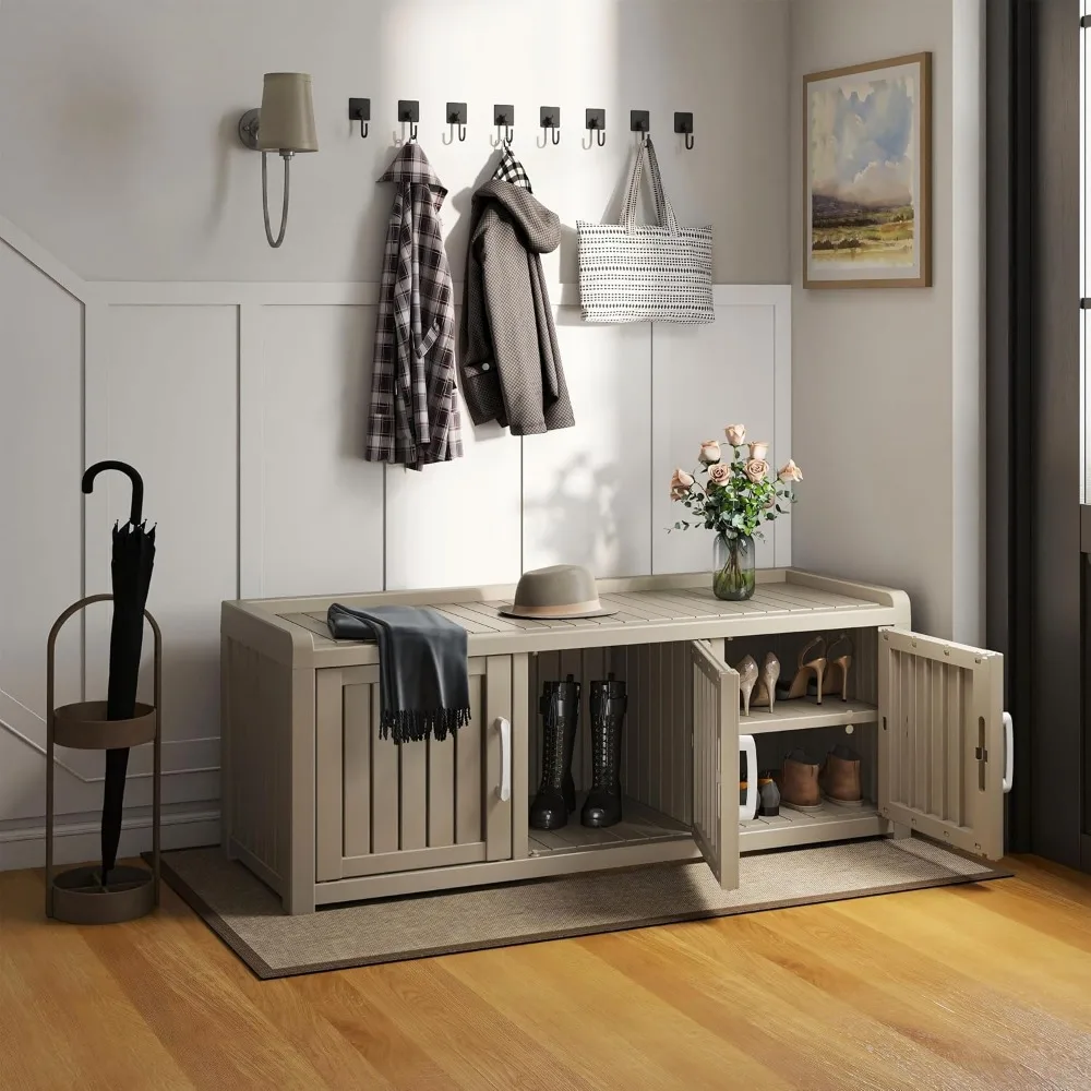 

Waterproof Resin Shoe Bench: Industrial Storage with Adjustable Shelves - Outdoor Entryway & Living Room​